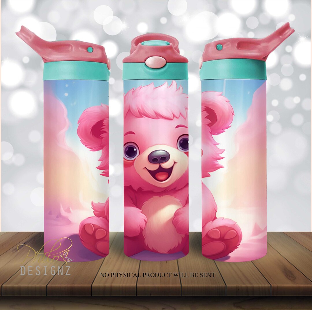 Teddy Bear Pink Tumbler 20 Oz Kids Flip Top Skinny Tumbler Sublimation ...