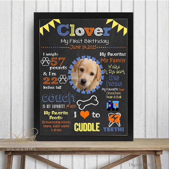 Dog Birthday Chalkboard Sign, 1st Party Chalk Board Poster Banner
