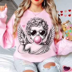 Retro Cupid Valentine Blowing Bubble PNG, Vintage Funny Valentines Day PNG,Cupid With Sunglasses Valentines Day Sublimation Digital Download