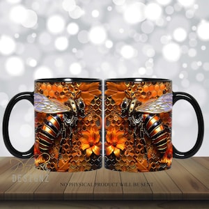 3D Metal Gold Bee Honeycomb Mug Wrap, 3D Mug Wrap, 12 oz And 15 Oz Mug Sublimation Design, Mug Sublimation, Mug Wrap PNG Digital download