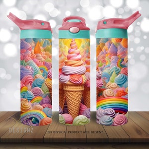3D Ice Cream Cones, Summer Rainbow Tumbler 20 oz Skinny Tumbler Sublimation Design, Straight & Tapered Tumbler Wrap PNG,Kids Tumbler Digital