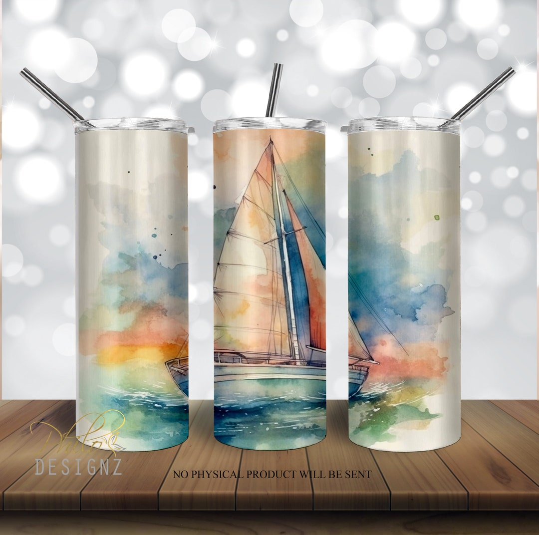 Yacht Sailboat Boat Cruise Watercolor 20 Oz Skinny Tumbler Sublimation ...