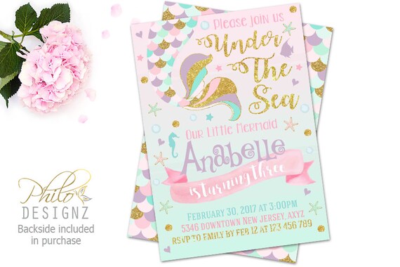 Mermaid Birthday Invitation, Mermaid Party Invitation, Under The Sea Birthday Invitation, Under The Sea Party, Mermaid Tail Invite, Digital