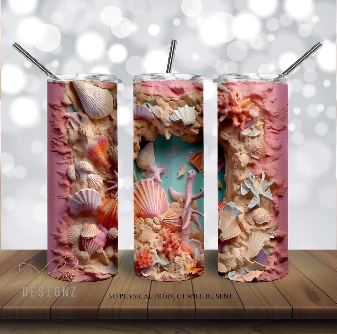 3D Cracked Wall Beach Sea Shells Tumbler 20 Oz Skinny Tumbler