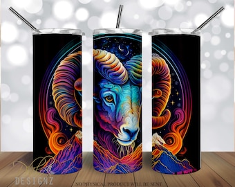 Aries Zodiac Celestial Zodiac tumbler 20 oz Skinny Tumbler Sublimation Design, Aries Straight & Tapered Tumbler Wrap, Instant Download PNG