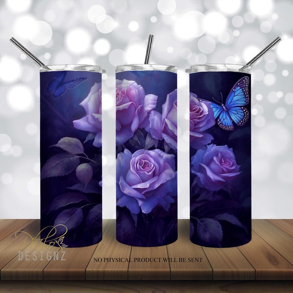 Roses Purple Pastel Tumbler 20 oz Skinny Tumbler Sublimation Design, Straight & Tapered Tumbler Wrap PNG, Watercolor Roses, Instant Download