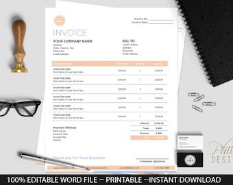 Invoice Editable Template, MS Word Invoice, Professional Invoice, Receipt, Invoice, Business invoice, Photography invoice, Printable