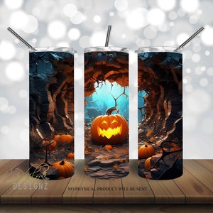 3D Halloween Cracked Wall Pumpkin tumbler 20 oz Skinny Tumbler Sublimation Design, Halloween Straight & Tapered Tumbler Wrap PNG, Digital