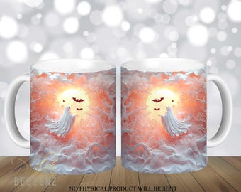 Tazza fantasma 3D, tazza di Halloween 3D, design tazza fantasma, tazza PNG, tazza da 11oz e 15oz con stampa a sublimazione, tazza di Halloween, design tazza alla moda