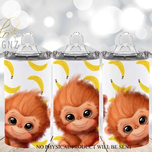 Baby Monkey Sippy Cup Design, Design personalizzato per sublimazione della tazza Sippy da 12 once, Animale da safari, Scimmia carina Flip Top Bottiglia d'acqua Tumbler Wrap