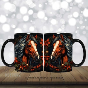 Christmas Horse Mug Wrap, Christmas Animal Mug Sublimation Design, Holiday 12oz Coffee Cup Wrap, 15 oz Mug Wrap PNG, Winter Mug Design
