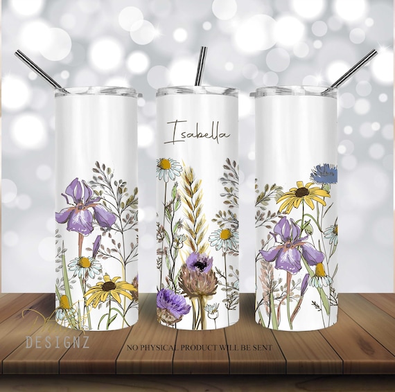 Custom Name Tumbler, Personalized Floral Name tumbler, Floral tumbler, Gift for her, 20 oz Skinny Tumbler Sublimation Design,Wild Flower PNG
