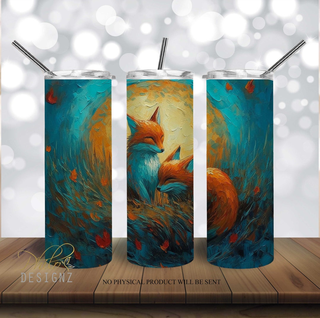 Fox Tumbler, 20 Oz Skinny Tumbler Sublimation Design, Foxes Painting ...
