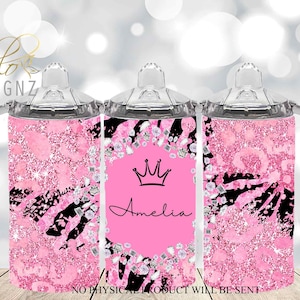 Rosa Glitzer Schnabeltasse Wrap, 12 Unzen Sippy Cup Sublimation Designs, 12 Unzen Becher Wrap PNG, Leopard Print süße Sippy Cup Wrap, Kinder Wasserflasche