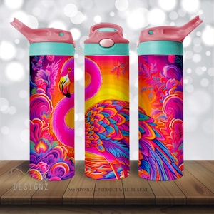 Pink Flamingo Colorful Neon 20 oz Skinny Tumbler Sublimation Design, Straight & Tapered Tumbler Wrap PNG, Instant Digital Download PNG