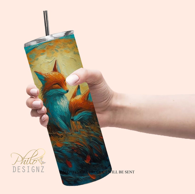 Fox Tumbler, 20 Oz Skinny Tumbler Sublimation Design, Foxes Painting ...