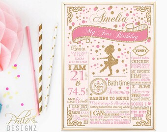 Ballerina Birthday Poster, Ballerina Poster, Pink and Gold Ballerina, Ballet Birthday Chalkboard, Ballerina Chalk Board Sign, Tutu poster