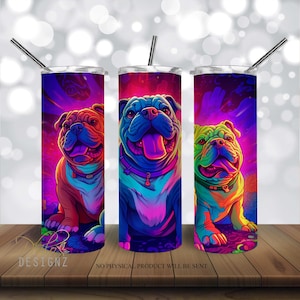 Bulldog Neon Tumbler, Glow in the dark 20 oz Skinny Tumbler Sublimation Design, Dogs Straight & Tapered Tumbler Wrap PNG, Instant download