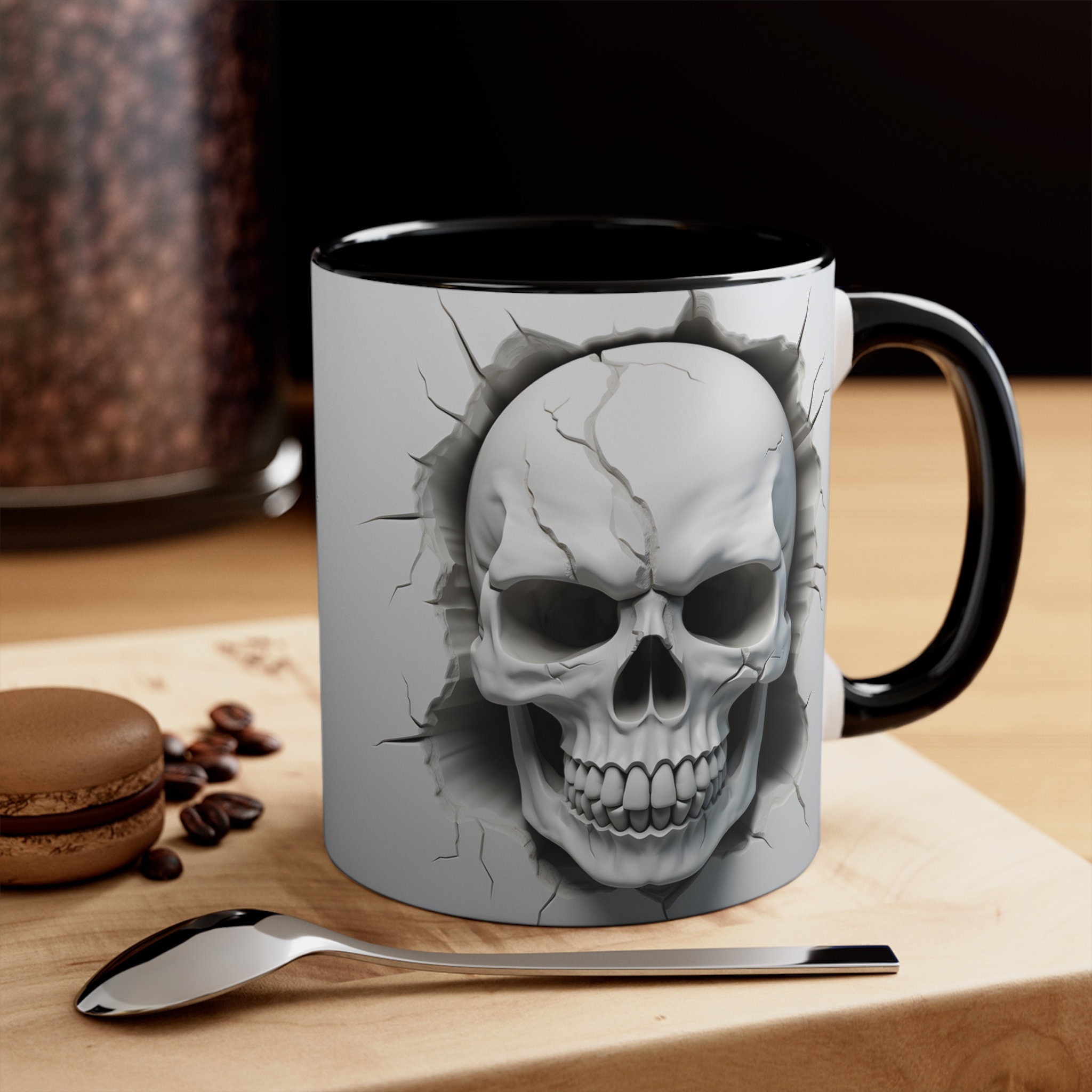 3D gebarsten muur witte schedel mok, Halloween mok, uniek cadeau, schedel koffie 12oz 15oz mok sublimatie ontwerp digitale Instant Download