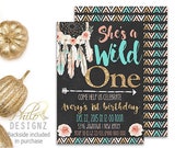 SALE Dream catcher invitation, Boho Invite, Wild one birthday invitation, 1st birthday, Tribal chalkboard invitation - Peach gold & mint