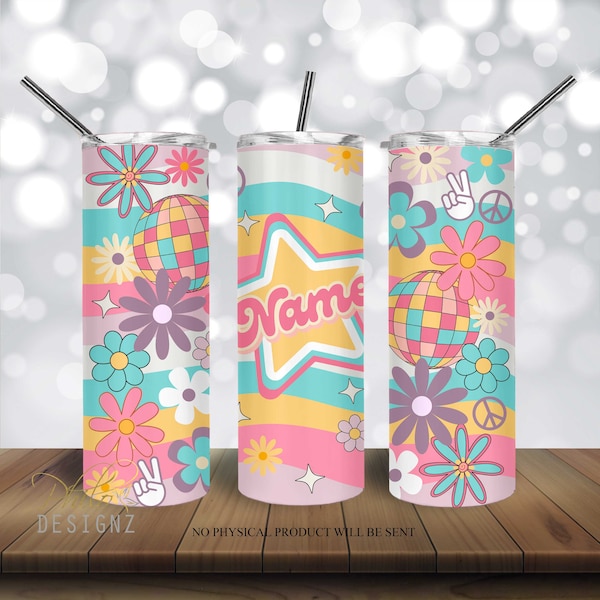 Retro Hippie tumbler, Personalized Groovy Tumbler Wrap, Pastel 20 OZ Skinny Tumbler Straight Tapered Sublimation Design, Daisy Tumbler PNG
