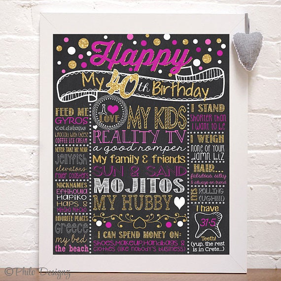 Adult Milestone Birthday chalkboard sign, 20th 30th 50th birthday chalkboard, Adult milestone sign, Fun facts chalkboard, Printable, Any Age