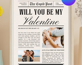 Valentines Cupid Post Jornal | Modelo Canva editável | Modelo de jornal personalizado | Você será meu namorado | Impressão personalizada