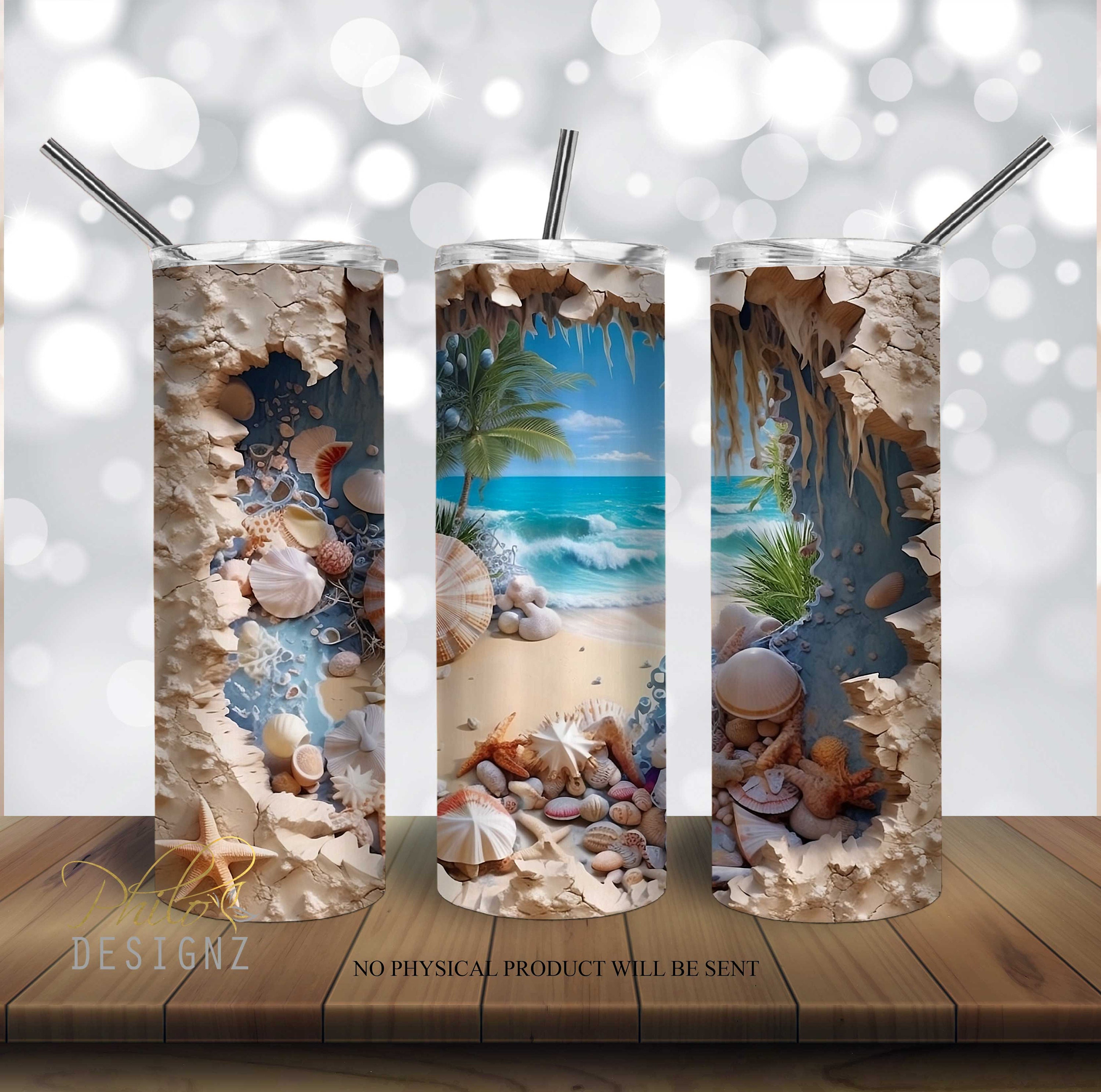 3D Cracked Wall Beach Sea Shells tumbler 20 oz Skinny Tumbler Sublimation Design, Island Beach Straight & Tapered Tumbler Wrap PNG, Digital