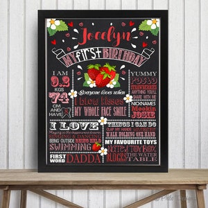 Strawberry Birthday Chalk Board, 1st Birthday Poster, Strawberry First Birthday Chalkboard, Chalkboard Berry Birthday, Girl Birthday, Gift
