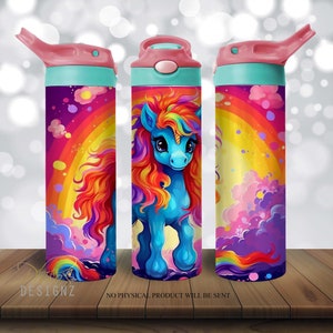 Colorful Pony Rainbow 20oz Kids Tumbler Sublimation Design Template, Ponies Straight And Tapered Tumbler Wrap, Instant Digital Download PNG