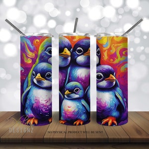 Penguin tumbler 20 oz Skinny Tumbler Sublimation Design, Penguin Straight & Tapered Tumbler Wrap PNG, Alcohol Ink Penguin , Digital PNG