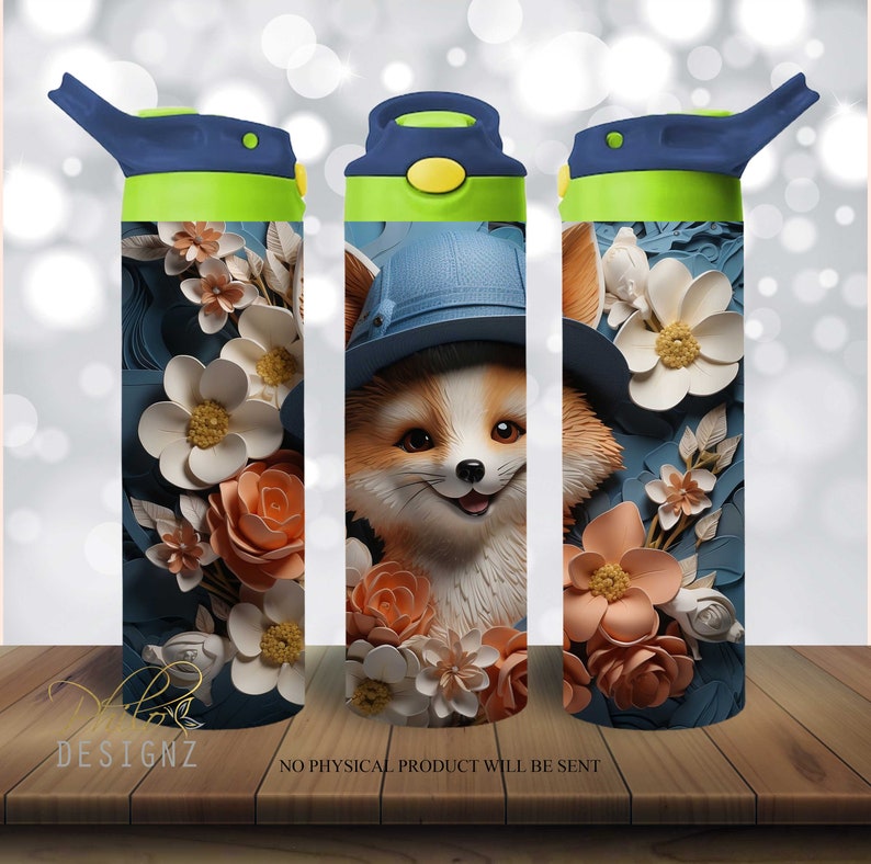 3D Baby Fox Quilled Floral Tumbler 20 Oz Skinny Tumbler Sublimation ...