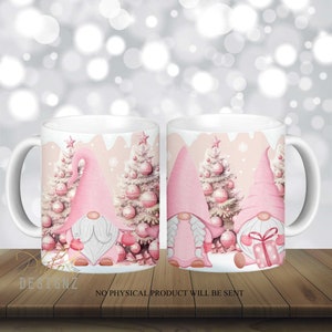 Pink Christmas Gnomes Mug Wrap, 11oz 15oz Mug, Christmas Gnome Mug Press, Pink Gnome Mug Wrap, Christmas 11oz 15oz Mug Design Download PNG
