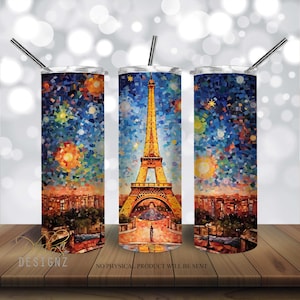 Eiffel Tower Paris Night 20 oz Skinny Tumbler Sublimation Design, Paris Straight & Tapered Tumbler Wrap PNG, Instant Digital Download PNG