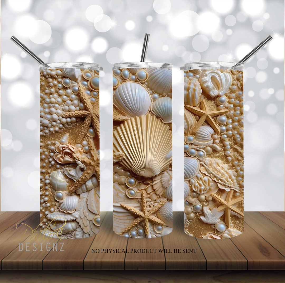 Pearls Sea Shells Gold Beach Tumbler 20 Oz Skinny Tumbler Etsy