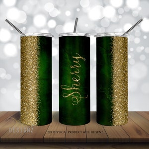Green Gold glitter tumbler, Emerald green 20 oz Skinny Tumbler Sublimation Design, Straight & Tapered Wrap, Agate Digital Download PNG