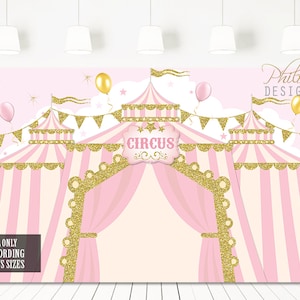 Pink Gold carnival birthday backdrop, Circus Backdrop Banner, Pink Circus Backdrop, Girl Circus, big top Birthday backdrop DIGITAL