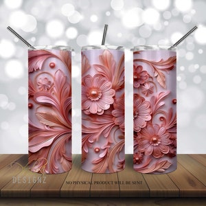 3D Pink Lace Flowers 20 oz Skinny Tumbler Sublimation Design, 3d Flowers Straight & Tapered Tumbler Wrap PNG, Instant Digital Download PNG