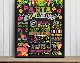 Luau Birthday chalkboard Party chalkboard Hawaiian summer hula hibiscus flower Aloha Birthday Chalkboard Sign Flamingo poster