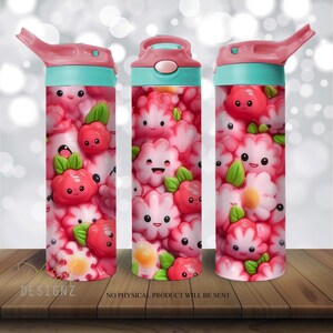 Kawaii Flowers Tumbler 20 oz Skinny Tumbler Sublimation Design, Cute Smiley Flowers Straight & Tapered Tumbler Wrap PNG,Kids Tumbler Digital