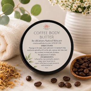Coffee Body Butter – Firming Natural Moisturizer, Vegan Skincare, Coffee Vanilla Scent