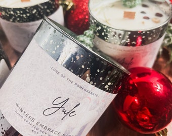 Yule | Classic Christmas Scent | 10oz Shattered Mercury Glass | Crystal Candles | Mythology Candle | Soy Wax | Wood Wick | Hand Poured