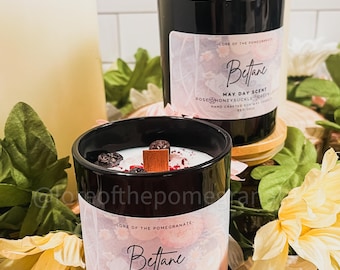 Beltane | Sweet Florals Scent | Crystal Candles | Mythology Candle | Soy Wax | Wood Wick | Hand Poured