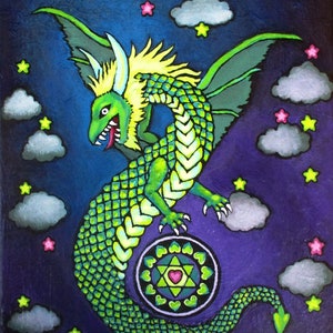 lovely green dragon original painting