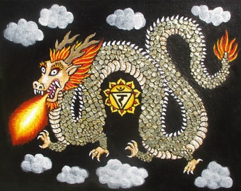 Dipinto originale del drago guaritore del plesso solare
