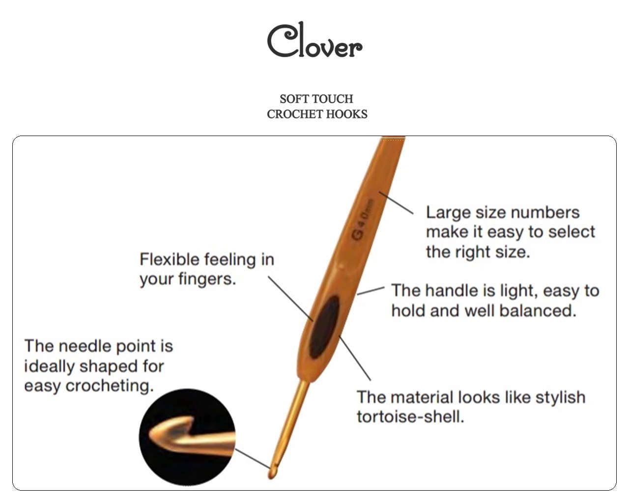 clover soft touch steel crochet hook 0.5 - 1.75 mm