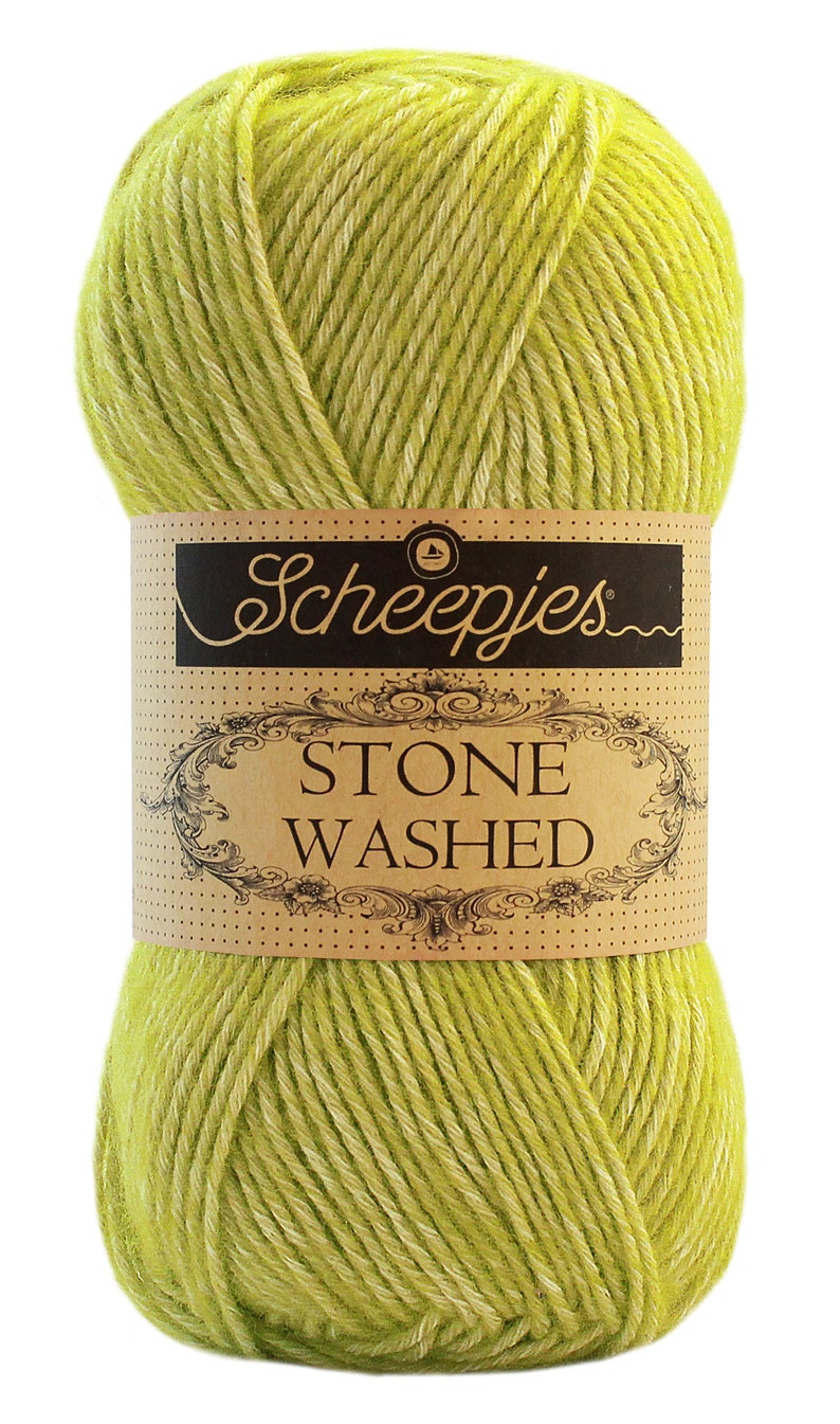 May include: A ball of Scheepjes Stone Washed yarn in a light green color.