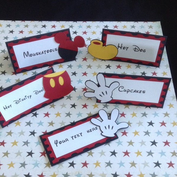 Mickey Mouse sur le thème des tentes alimentaires, Étiquettes De nourriture, Signe alimentaire, Cartes de menu, Cartes de place, Décoration Mickey, Mickey Birthday Party