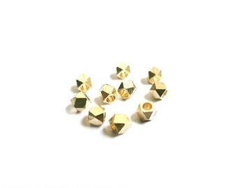 Diamond Cut Raw Brass Beads: Faceted Metal Beads (10 pcs)