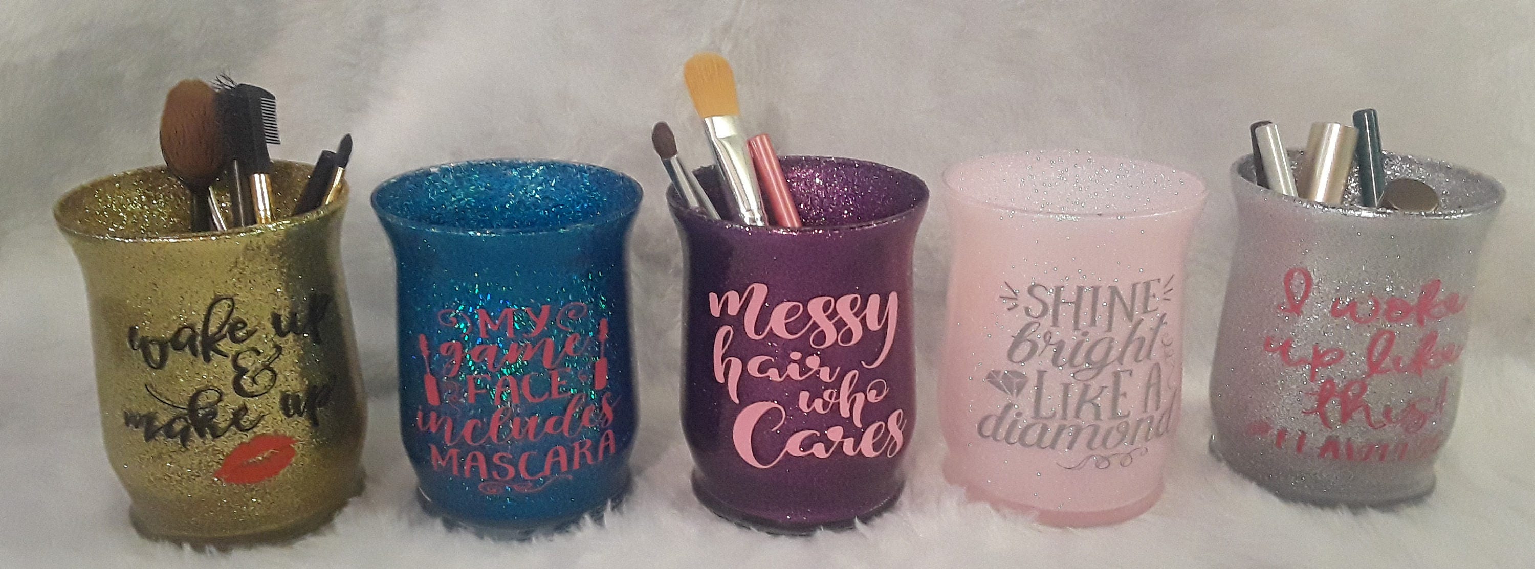 Glitter makeup brush holders with sayings Etsy